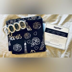 Yostev Luxury Fabric Shower Curtain - Black/White “Paris”